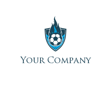 football on fire in shield