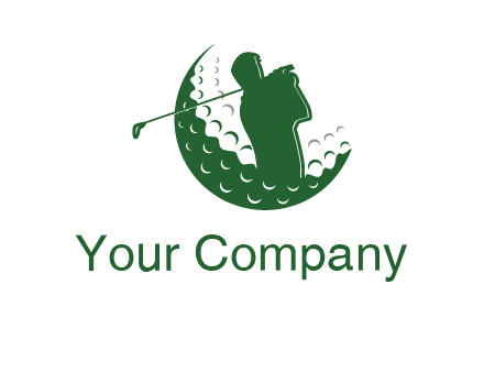man swinging club in golf ball sports logo