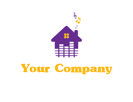 music equalizer bars in a home with music notes logo